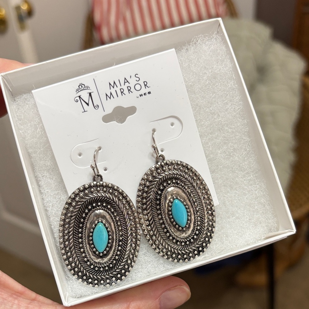Silver and Turquoise Handing Medallion Earrings